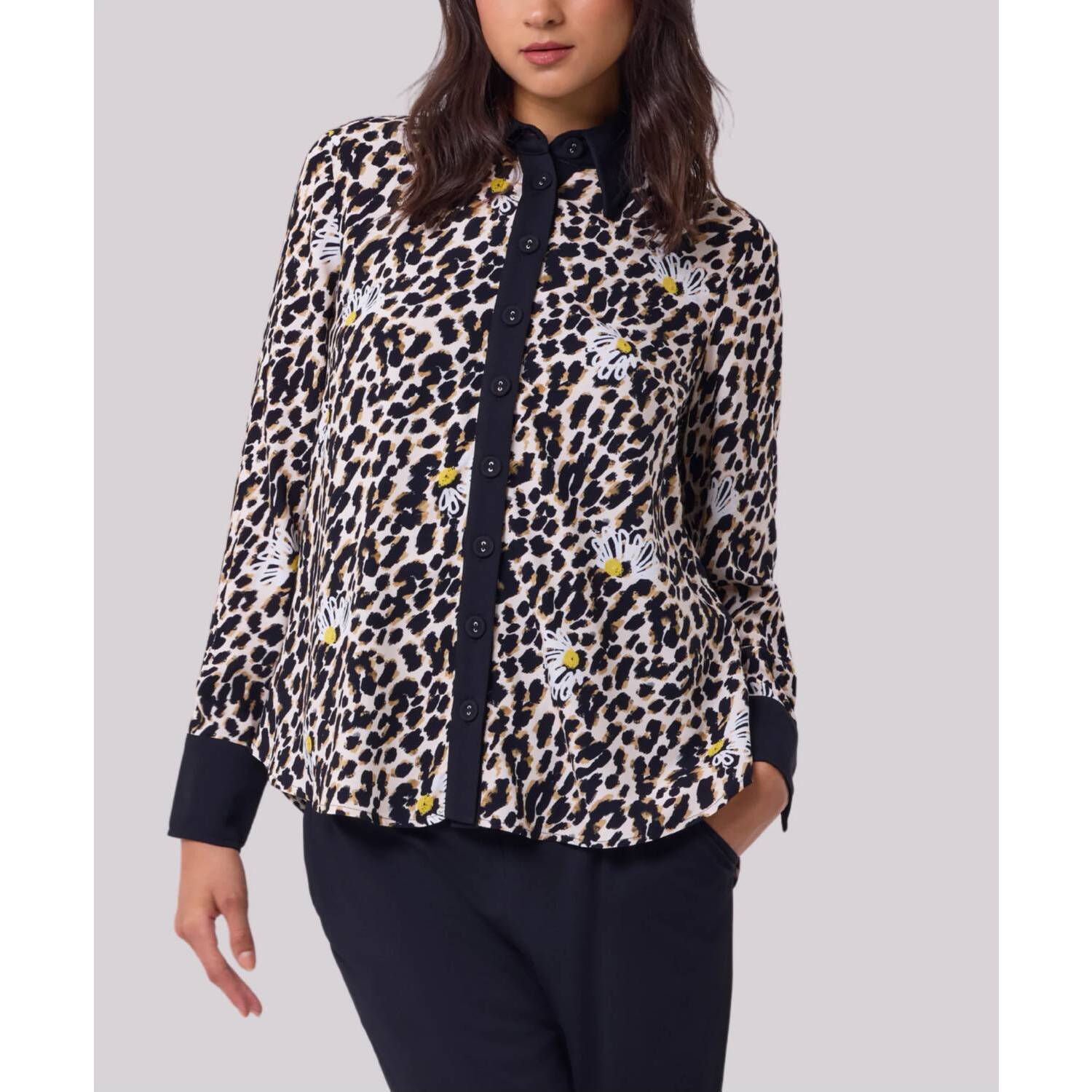 New Angel Apparel Flower Detail Button Front Shirt In Leopard Print